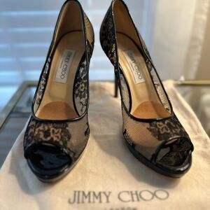 Jimmy Choo Luna Black Lace Platform Pumps